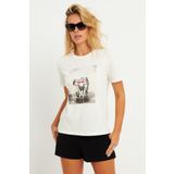 Cool & Sexy Kadın Ekru Baskılı T-Shirt AYD322