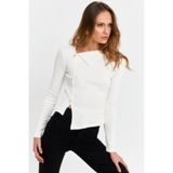 Cool & Sexy Kadın Ekru Düğme Aksesuarlı Çapraz Yaka Bluz TF52