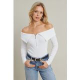Cool & Sexy Kadın Ekru Fermuarlı Madonna Yaka Bluz EY2559