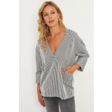 Cool & Sexy Kadın Gri Çizgili Cepli Sweatshirt TF01