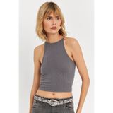 Cool & Sexy Kadın Gri Kolsuz Crop Bluz TF63
