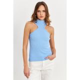 Cool & Sexy Kadın Mavi Halter Yaka Kaşkorse Bluz EY1454