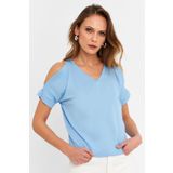 Cool & Sexy Kadın Mavi Omuzları Açık Bluz BR1329