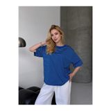Cool & Sexy Kadın Oversize Çizgili Tişört Lacivert