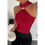 Cool & Sexy Kadın Sandy Kumaş Yaka Detay Bluz Kırmızı