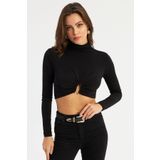 Cool & Sexy Kadın Siyah Aksesuarlı Crop Bluz EY2944