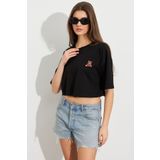 Cool & Sexy Kadın Siyah Ayıcık Nakışlı Crop T-Shirt ATS8700