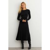 Cool & Sexy Kadın Siyah Bağlamalı Kaşkorse Midi Elbise COL2268