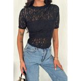 Cool & Sexy Kadın Siyah Dantel Kısa Kollu Bluz