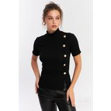 Cool & Sexy Kadın Siyah Düğme Aksesuarlı Bluz EY2926