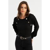 Cool & Sexy Kadın Siyah Dügme Aksesuarlı Kaşkorse Bluz EY2946