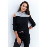 Cool & Sexy Kadın Siyah-Gri Omuzları Açık Sweatshirt TF15