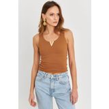 Cool & Sexy Kadın Tarçın Aksesuarlı Kaşkorse Bluz RLO116