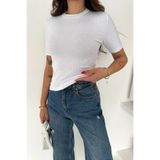 Cool & Sexy Kadın Taş Detaylı Kısa Kollu T-shirt Beyaz