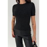 Cool & Sexy Kadın Taş Detaylı Kısa Kollu T-shirt Siyah