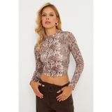 Cool & Sexy Kadın Taş Sırtı Detaylı Yılan Desenli Bluz GÇ179