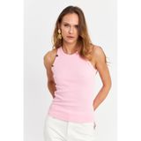 Cool & Sexy Kadın Toz-Pembe Düğme Detaylı Kolsuz Kaşkorse Bluz TF55