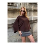 Cool & Sexy Kadın Yarasa Kol Panço Bluz Kahve