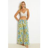 Cool & Sexy Kadın Yeşil Palozzo Desenli Keten Pantolon K1250