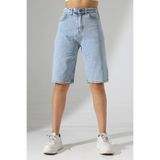 Cool & Sexy Kadın Yüksek Bel Salaş Jean Bermuda Mavi