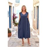 Cool & Sexy Lacivert Bağcıklı Keten Elbise