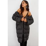 Cool & Sexy MX06 Siyah Kapüşonlu Şişme Uzun Mont