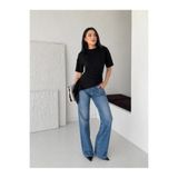 Cool & Sexy Siyah Asimetrik Drapeli Modern Basic Bluz