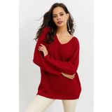 Cool & Sexy SMT158 Kadın Bordo V Yaka Salaş Triko Tunik