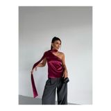 Cool & Sexy Yaka Detay Saten Bluz Bordo
