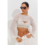 Cool & Sexy YV115 Kadın Ekru Ajurlu Bolero