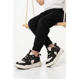 Cool Siyah Beyaz Fileli Unisex Çocuk Spor Ayakkabı - Renkli