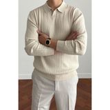 Cool Street Erkek Bej Slim Fit Uzun Kollu Polo Yaka Triko Kazak - XL