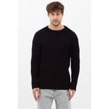 Cool Street Erkek Beyaz Fitilli Örme Regular Triko Kazak - Mat Siyah - XL