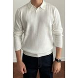 Cool Street Erkek Beyaz Slim Fit Uzun Kollu Polo Yaka Triko Kazak