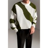 Cool Street Erkek Haki-Beyaz Regular Fit Triko Kazak - Haki - Beyaz