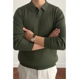 Cool Street Erkek Haki Slim Fit Uzun Kollu Polo Yaka Triko Kazak