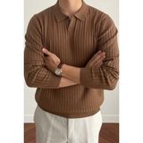 Cool Street Erkek Kahverengi Slim Fit Uzun Kollu Polo Yaka Triko Kazak