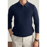 Cool Street Erkek Lacivert Slim Fit Uzun Kollu Polo Yaka Triko Kazak - XL