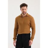 Cool Street Erkek Polo Yaka Fitilli Triko Kazak - Kiremit