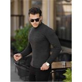 Cool Street Füme Erkek Slim Fit Yarım Balıkçı Fitilli Triko KAZAK-TRZ19158R02S