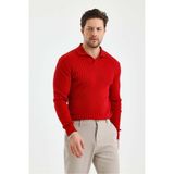 Cool Street Kırmızı Erkek Polo Yaka Fitilli Triko Kazak - XL
