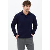 Cool Street Lacivert Erkek Polo Yaka Fitilli Triko Kazak - Mat Lacivert