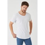 Cool Tarz Beyaz Erkek Oval Kesim Slim Fit Pis Yaka Salaş T-Shirt - 001-Beyaz