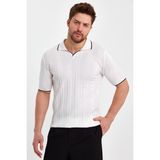 Cool Tarz Beyaz Erkek Polo Yaka Çizgili Triko T-SHIRT-TRZ19109R05S