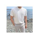 COOL TARZ Beyaz Erkek Yuvarlak Yaka 2 Çizgili Örme T-shirt