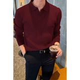 Cool Tarz Bordo Erkek Slim Fit Polo Yaka Triko Kazak Uzun Kol Konforlu Yapı - XL