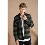 Cool Tarz CPODG001 Haki Erkek Slim Fit Düğmeli Yaka Çift Cepli Oduncu Ekose Gömlek