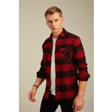 Cool Tarz CPODG001 Kırmızı Erkek Slim Fit Düğmeli Yaka Çift Cepli Oduncu Ekose Gömlek
