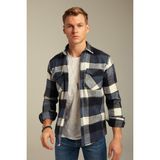 Cool Tarz CPODG001 Mavi Erkek Slim Fit Düğmeli Yaka Çift Cepli Oduncu Ekose Gömlek