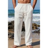 COOL TARZ Erkek %100 Keten Rahat Kalıp Beli Lastikli Yazlık Keten Pantolon Cepli Günlük Casual Plaj Pantolonu